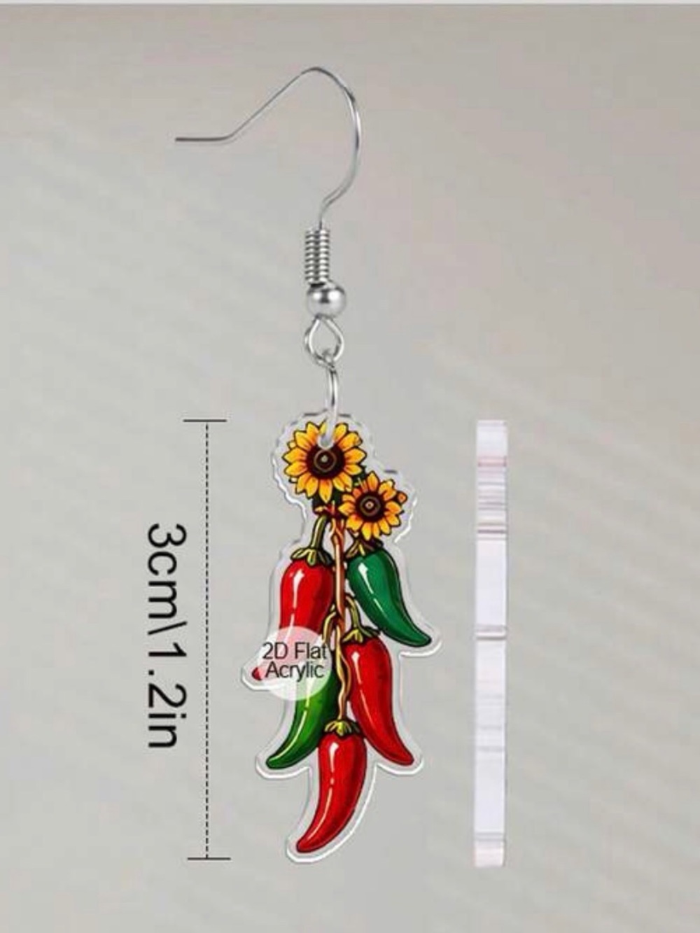 Red & Green Chili Pepper Sunflower Dangle Earrings - Women Jewelry - Picture 3 of 4